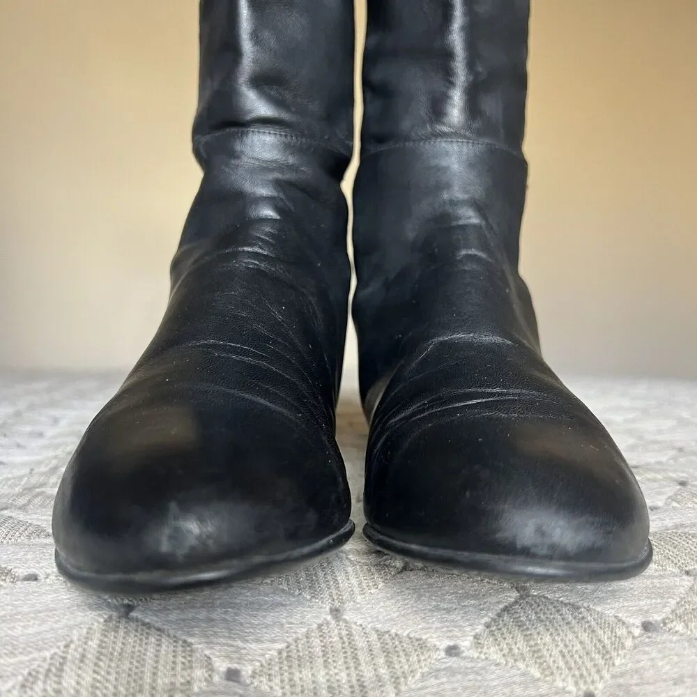 Stuart Weitzman Lander Black Leather Women 6.5 Knee High 5050 Hidden Wedge Boots